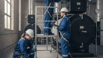 Boiler repair technician servicing a home in Los Angeles, CA