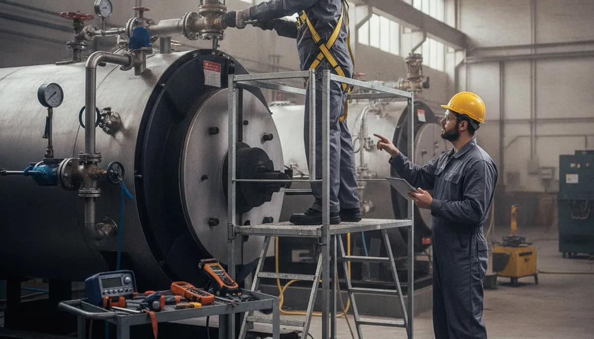 Boiler repair technician servicing home heating system in Los Angeles, CA