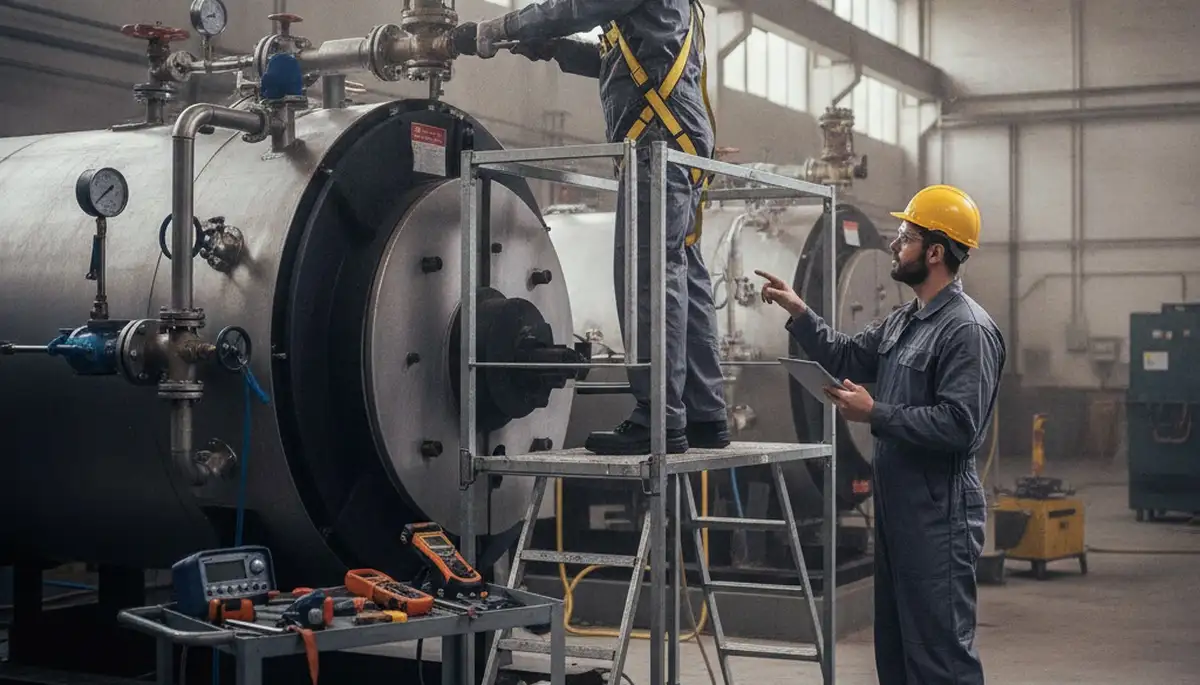 Boiler repair technician servicing home heating system in Los Angeles, CA