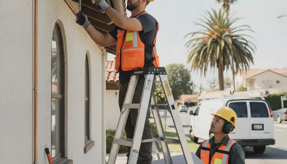 Los Angeles plumber repairing a leak in a home plumbing system