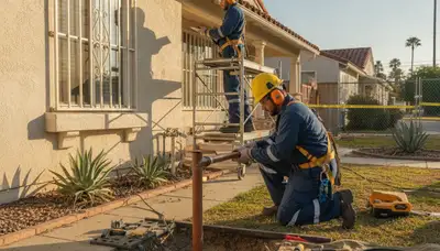 Los Angeles, CA plumbing repair technician servicing a residential pipe leak