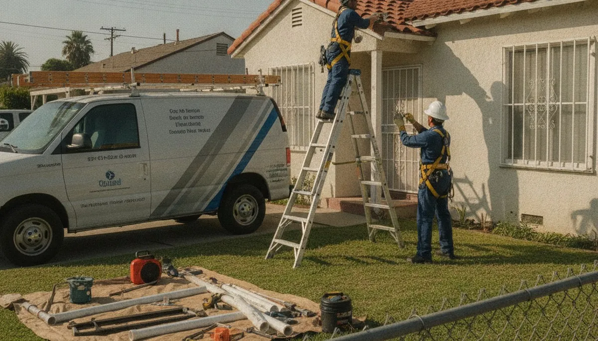 Los Angeles plumber repairing a residential pipe for a plumbing service call in CA