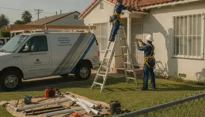 Los Angeles plumber repairing a residential pipe for a plumbing service call in CA
