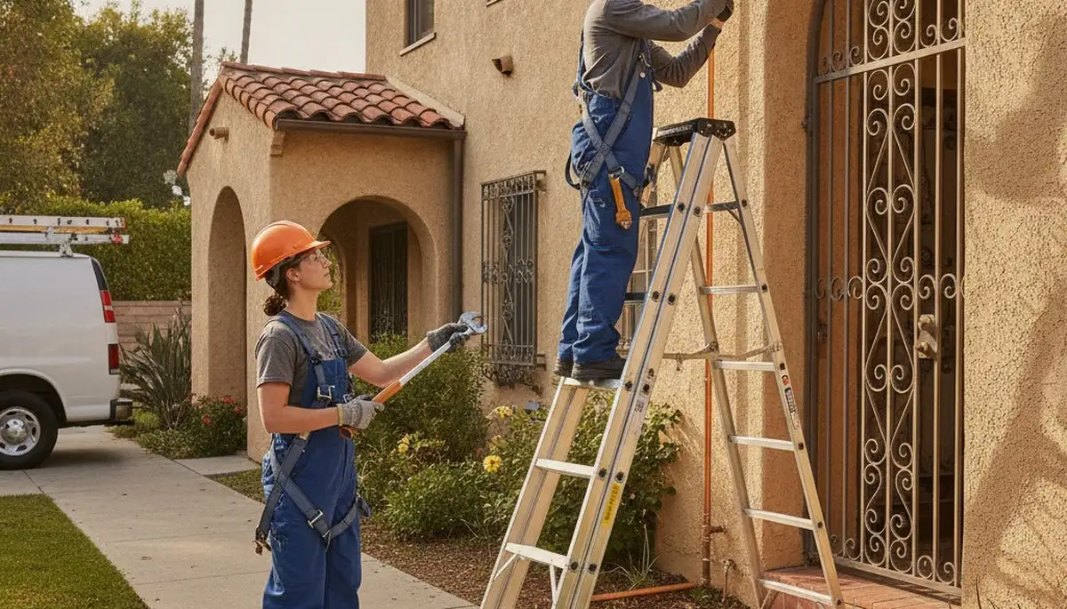 Los Angeles, CA plumbers repairing a leak for residential plumbing service