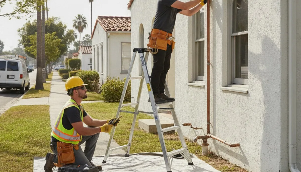 Plumbing repair technician servicing pipes in Los Angeles, CA