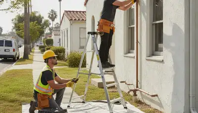 Plumbing repair technician servicing pipes in Los Angeles, CA