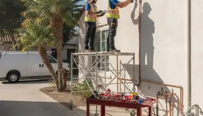 Los Angeles, CA plumber repairing a pipe for a plumbing repair service call