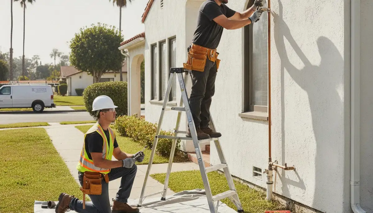 Los Angeles, CA plumber repairing a pipe for a local plumbing service call