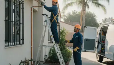 Los Angeles, CA plumber repairing a leak with professional plumbing tools for home service repair