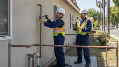 Los Angeles, CA plumbing repair technician fixing a residential pipe leak