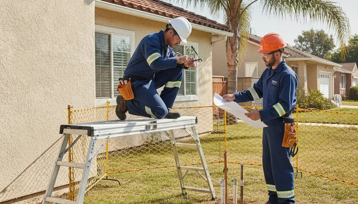 Los Angeles plumber repairing a leak with professional plumbing tools for home service repair