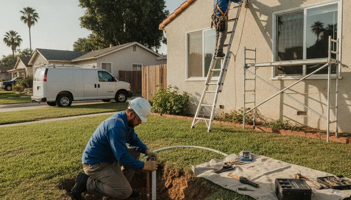 Los Angeles, CA plumber repairing a sink pipe for a plumbing repair service