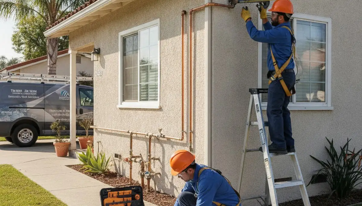 Plumber repairing a leak in Los Angeles, CA for residential plumbing service