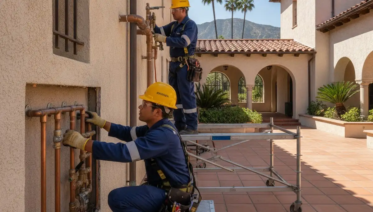 Plumber repairing a leak in Los Angeles, CA for plumbing repair service