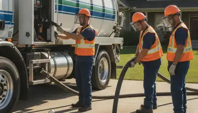 Los Angeles, CA septic pumping service truck at a residential home by On Call Plumbers