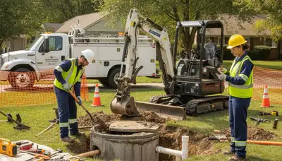 Septic repair technician inspecting a Los Angeles, CA home drain system