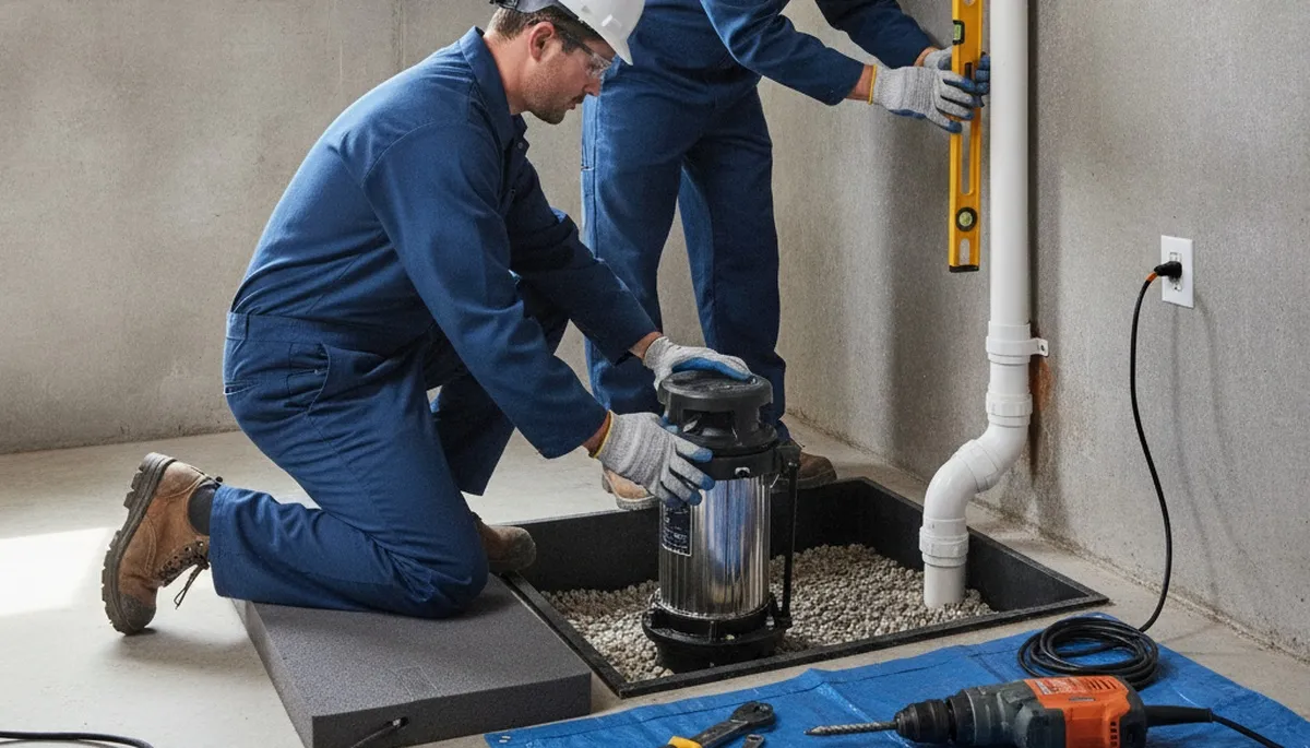 Los Angeles plumber installing a sump pump to protect a home from water intrusion