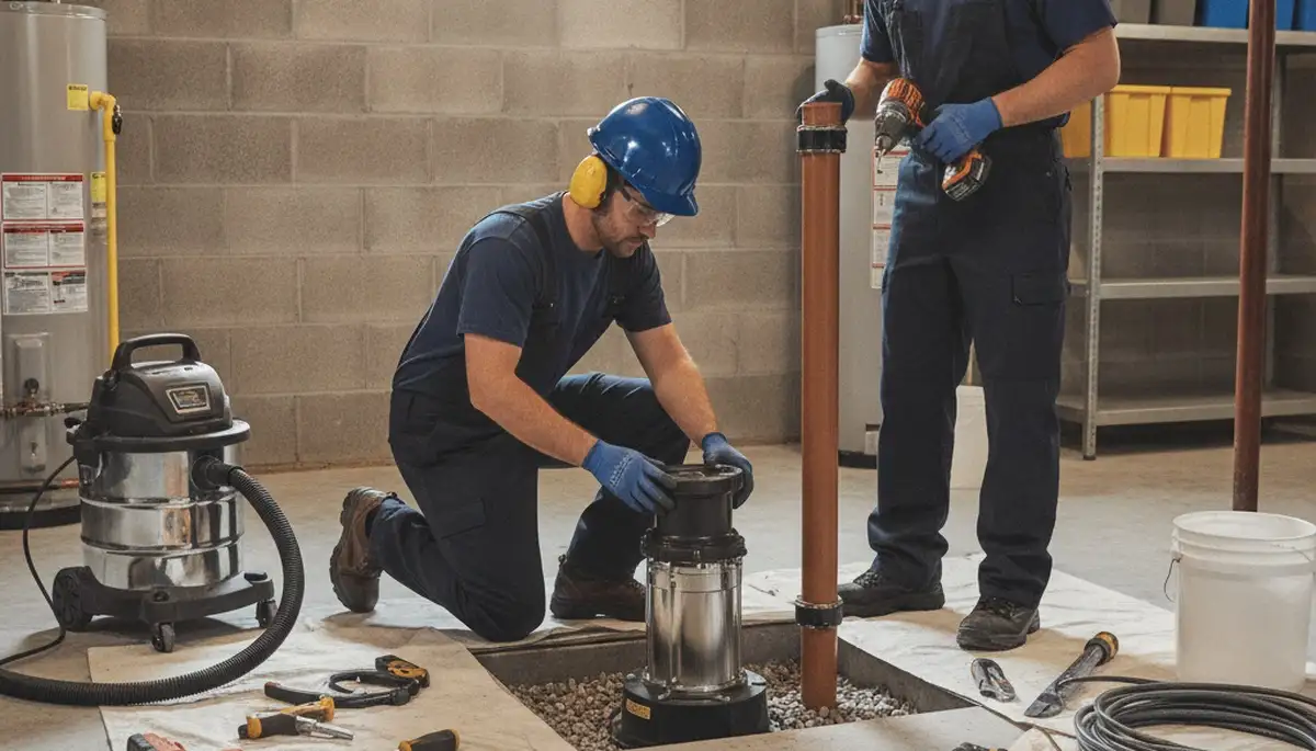 Los Angeles plumber installing sump pump to protect home from water intrusion